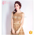 Beanteous Elegant Golden Sleeveless Appliqued Evening Party Cocktail Dress para as mulheres